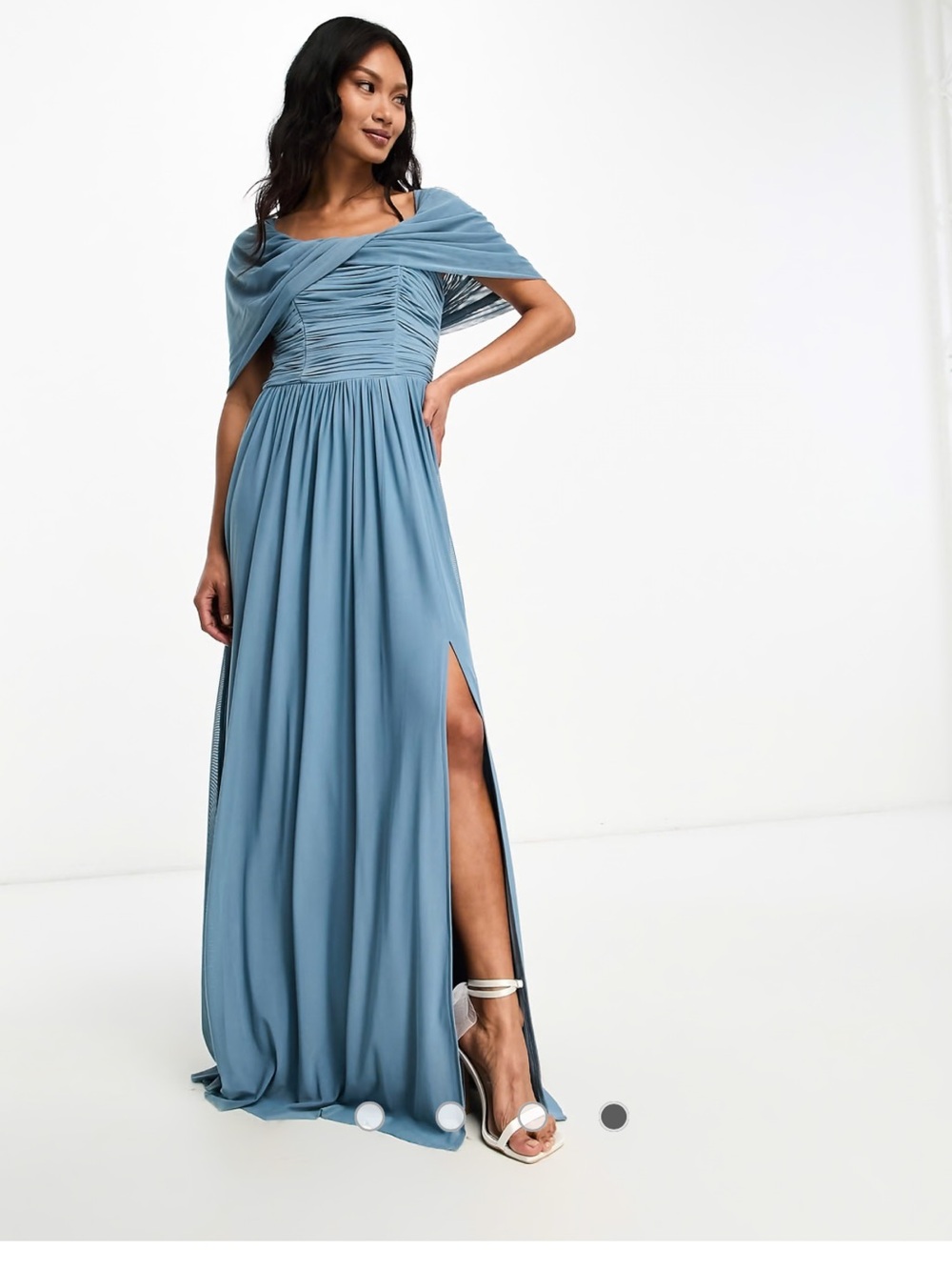 Little Mistress Dusty Blue Off-Shoulder Maxi Dress